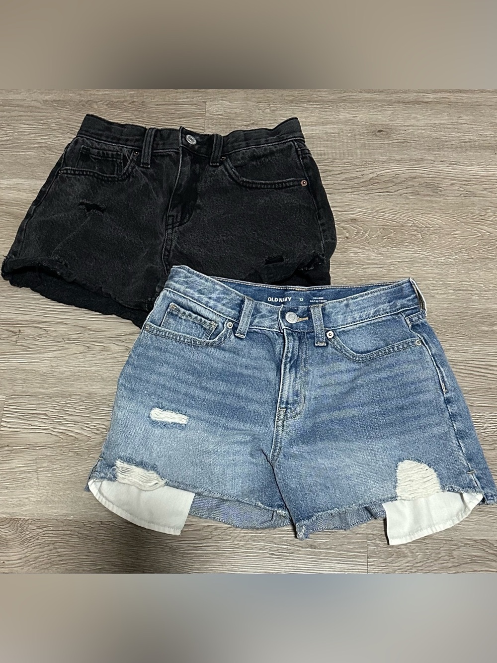 Old Navy Black and Light Blue Distressed Jean Shorts Duo